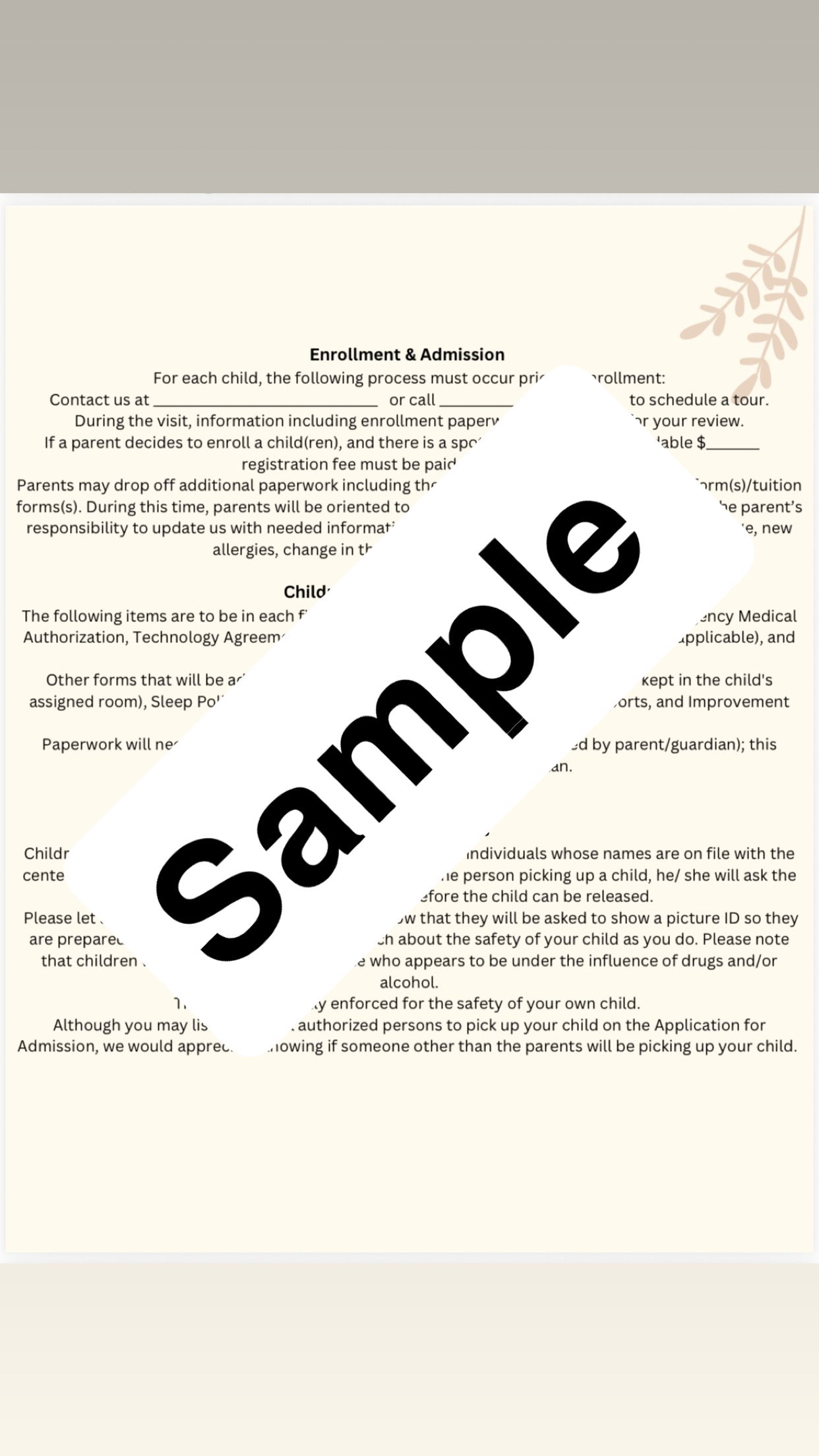 Daycare policies/Handbook
